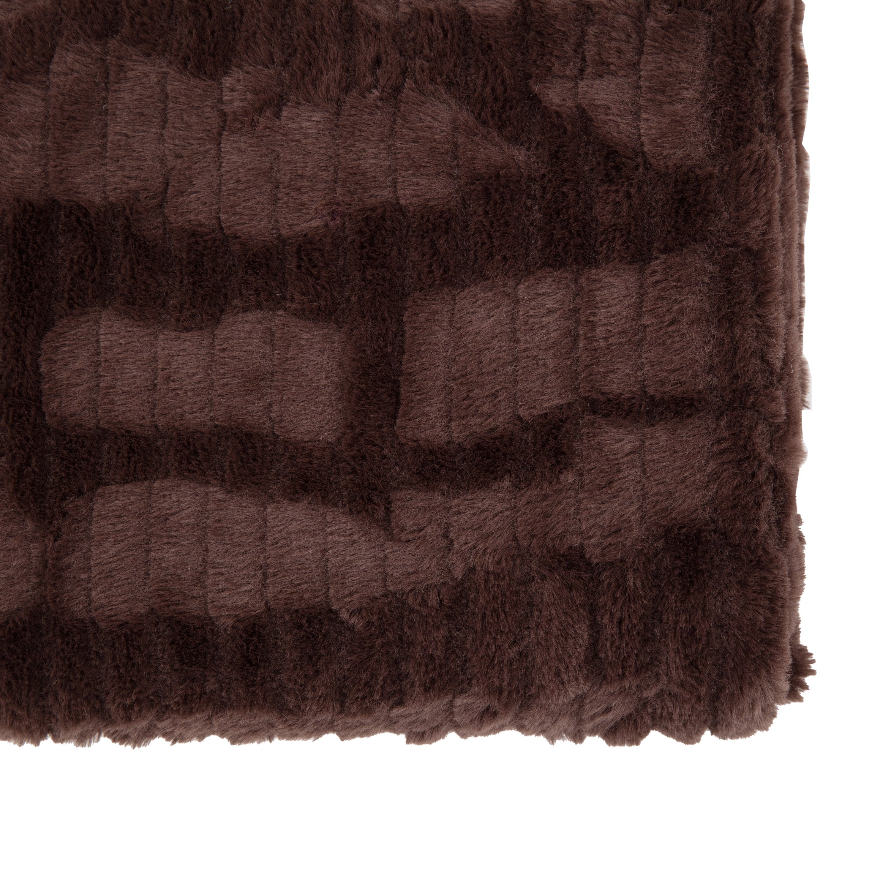 Textured Rabbit Faux Fur Brown Throw